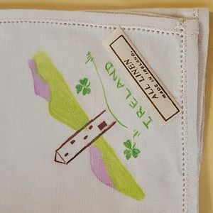 Vintage Hand Painted Ireland Linen Handkerchief